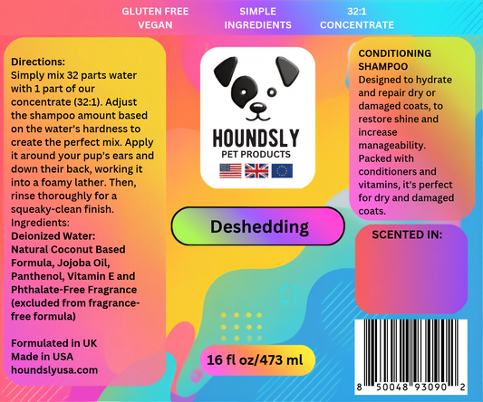 Deshedding Dog Shampoo 16oz Fragrance Free - 32:1 Concentrate for Professional Dog Groomers
